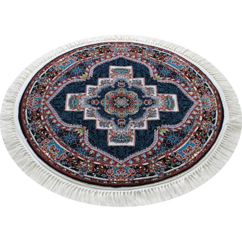 فرش ماشینی مدل گرد طرح ناردون زمینه سرمه ای