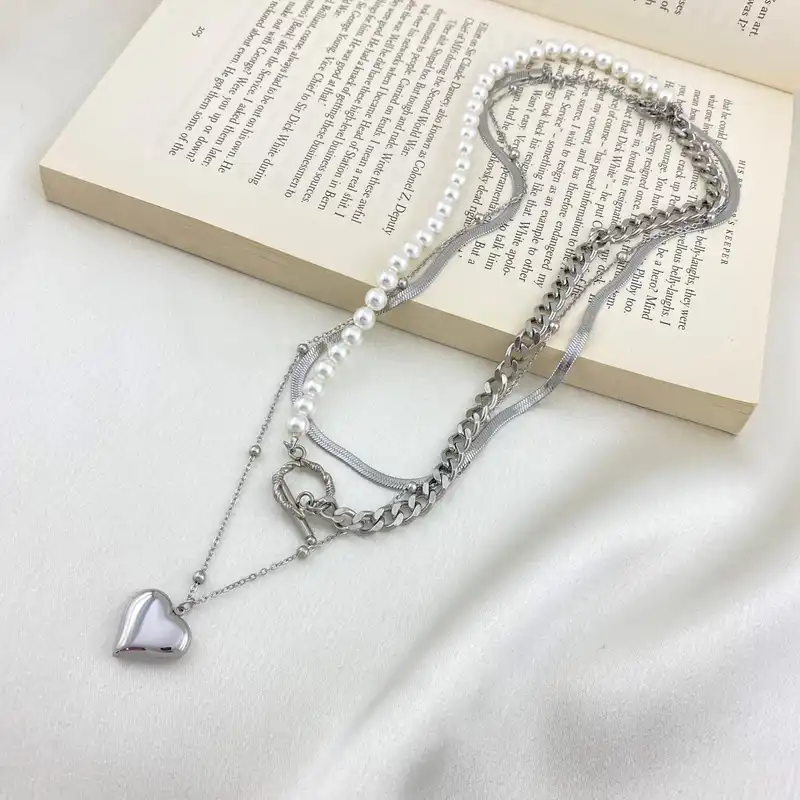 گردنبند زنانه مدل قلب و مروارید کد N4383