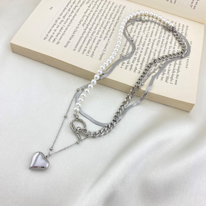 گردنبند زنانه مدل قلب و مروارید کد N4383