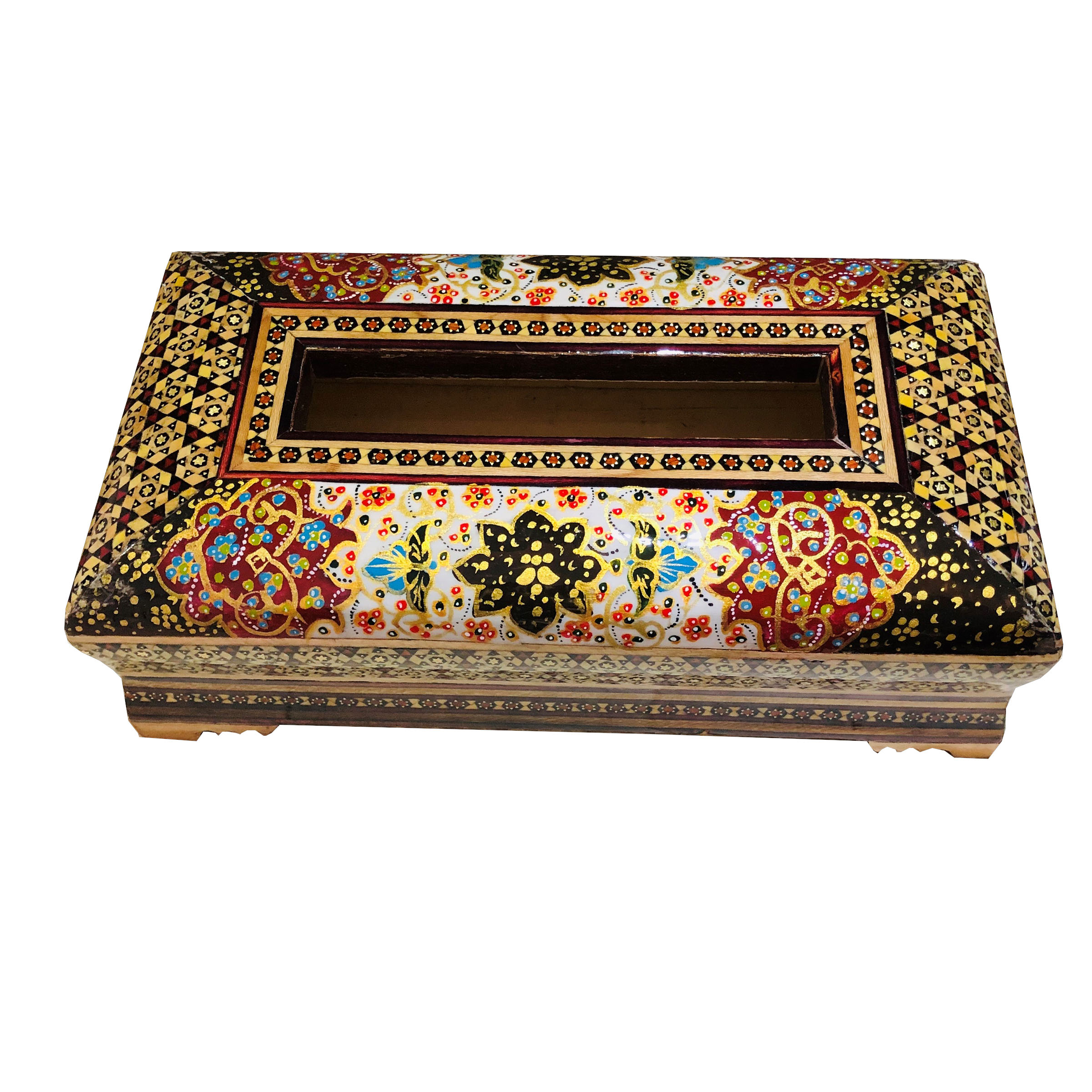 جعبه دستمال کاغذی خاتم کاری طرح تذهیب کد 12