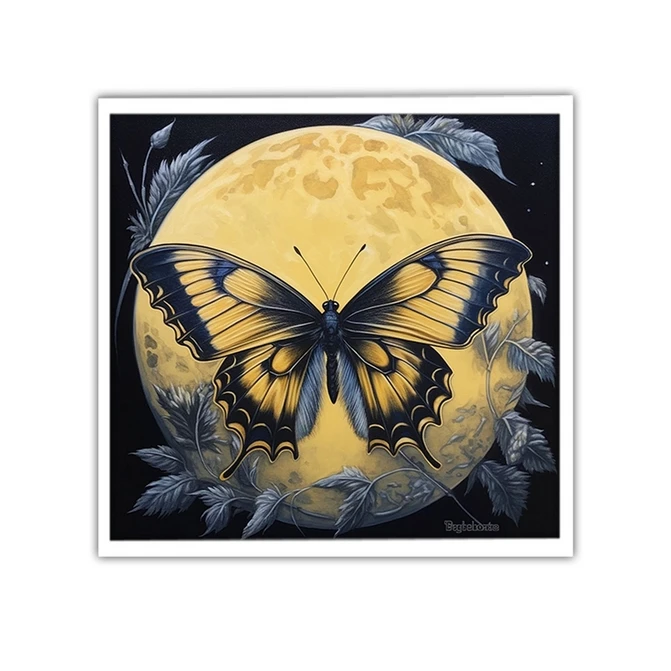 تابلو نوری بکلیت طرح مدرن ماه و پروانه طلایی مدل W-MID-19005