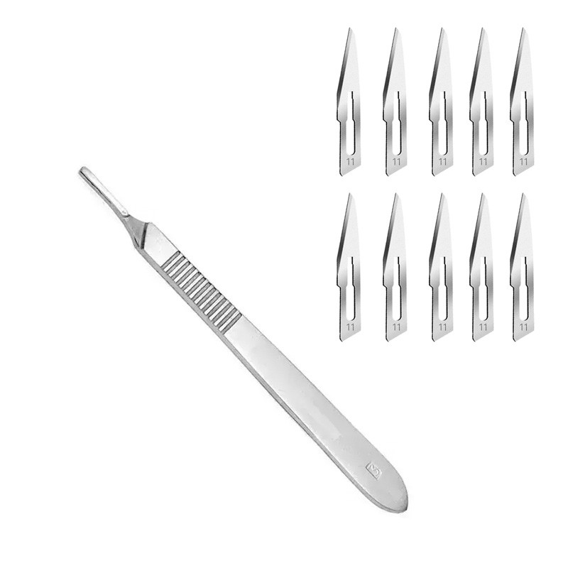 دسته تیغ جراحی مدل SRT شماره 3 به همراه تیغ یدک بسته 11 عددی