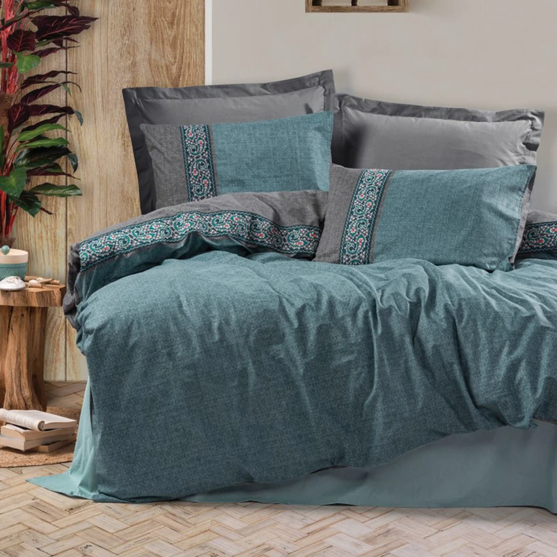 سرویس روتختی کاتن باکس مدل Folk Art Erna Petrol تک نفره 3 تکه