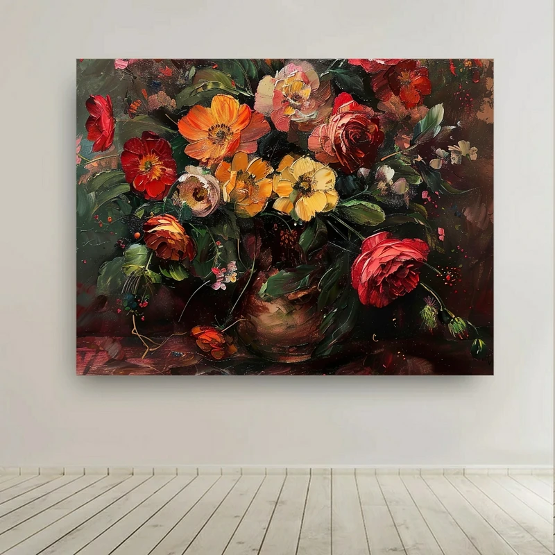 پوستر پارچه ای طرح مخمل نقاشی مدل گلدان گل کد BK27027