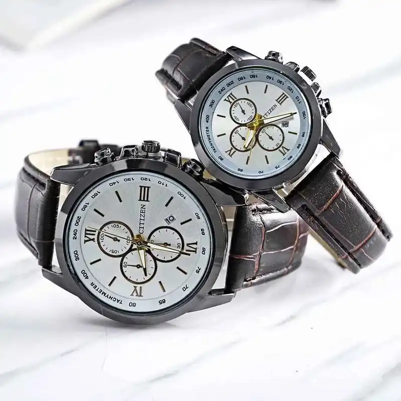 ست ساعت مچی عقربه ای  زنانه و مردانه مدل چرمی 004