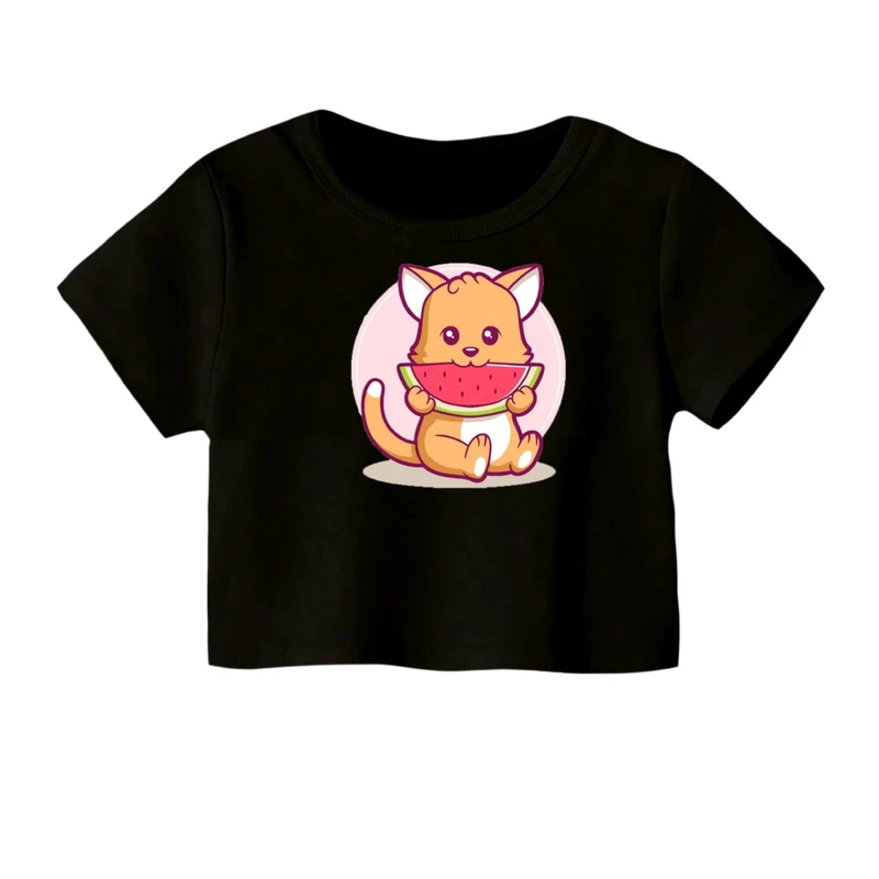 کراپ‌ تی‌شرت آستین کوتاه زنانه مدل سگ یلدایی کد 1