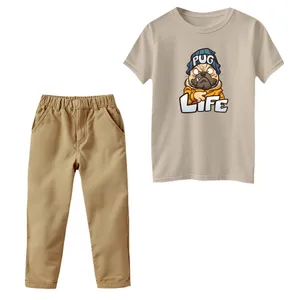 ست تی‌شرت و شلوار پسرانه مدل سگ کد ۴ رنگ کرم