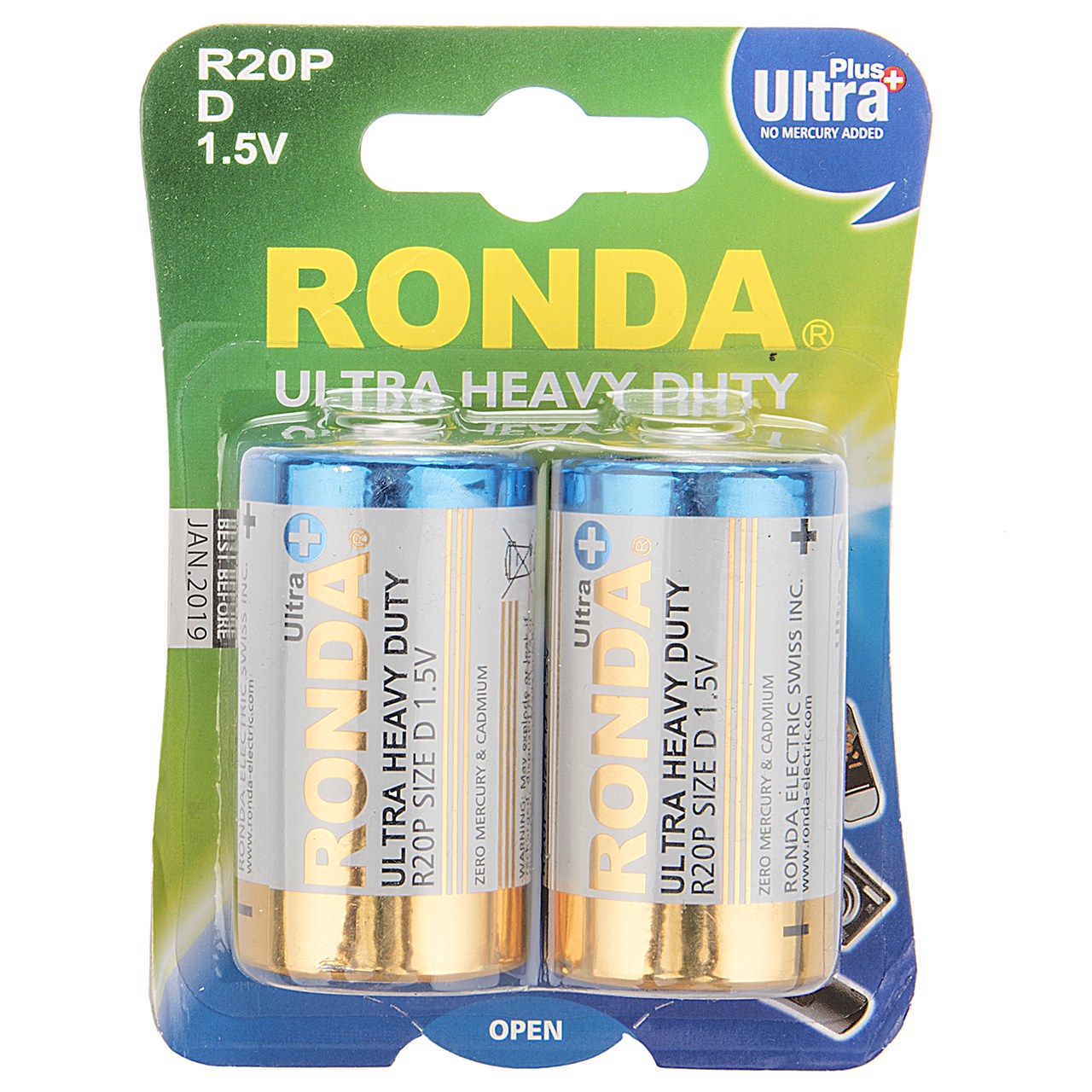 باتری سایز بزرگ روندا مدل Ultra Plus Ultra Heavy Duty بسته 2 عددی