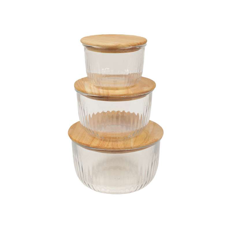 ظرف نگهدارنده لیمون مدل گرد شیاردار درب چوبی 2212 مجموعه 3 عددی