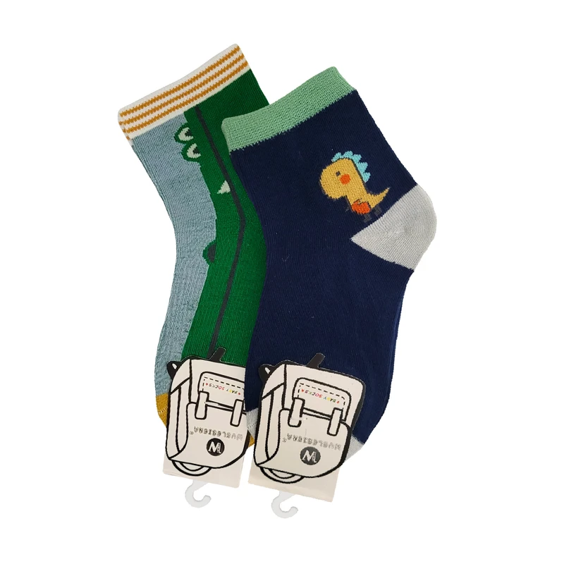 جوراب ساق بلند پسرانه مدل دایناسور کد 3- 05081 بسته 2 عددی