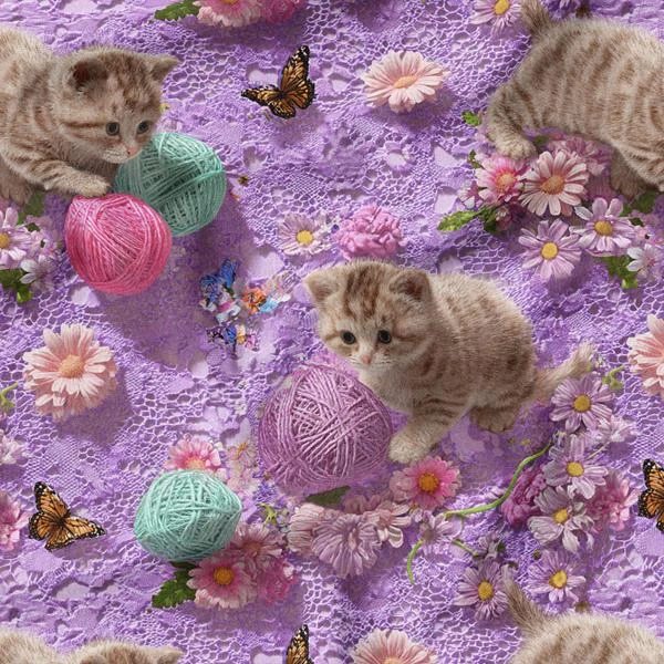 پارچه ملحفه عرض 1.5 متر پارچه باما طرح پنج بعدی گربه بازیگوش کد 5015133 رنگ صورتی