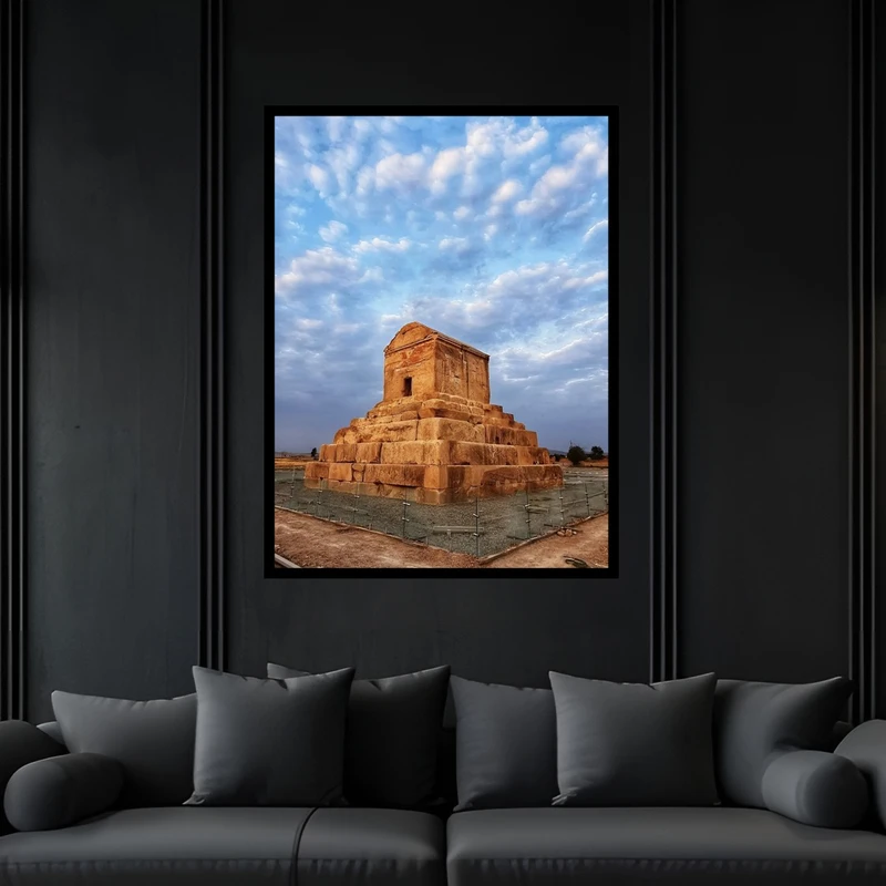 تابلو بکلیت طرح دکوری باستانی تاریخی ایران مقبره کوروش مدل B-bu6487 فریم مشکی