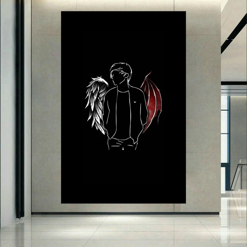 تابلو بوم طرح بال ها و پسر مدل Devil & Angel کد AR3028