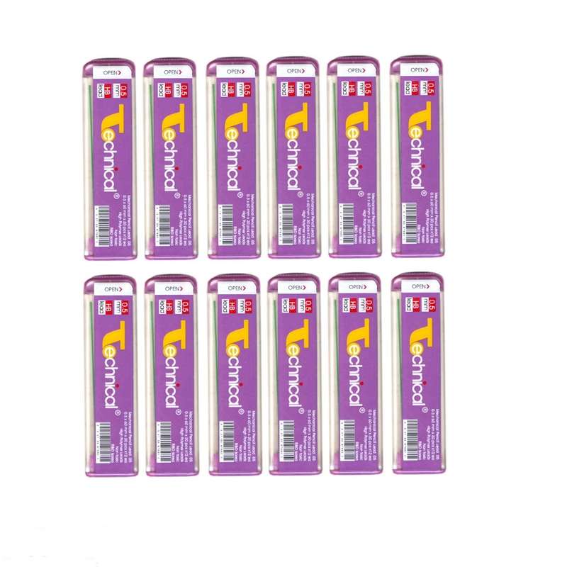 نوک مداد نوکی 0.5 میلی متری تکنیکال مدل HB high polymer leads بسته 12 عددی