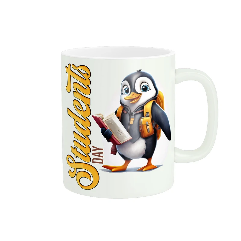 ماگ پادآفرین مدل روز دانش آموز طرح عروسکی پنگوئن کد PM560