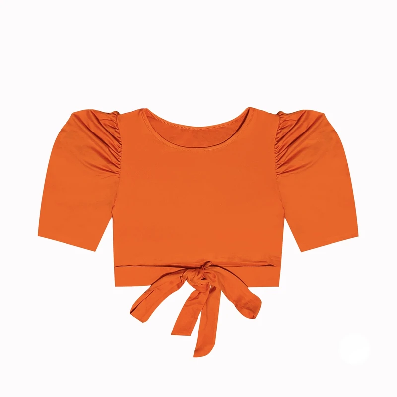 کراپ بلوز آستین سه ربع یقه گرد زنانه شین مدل پاپیون Sh-57