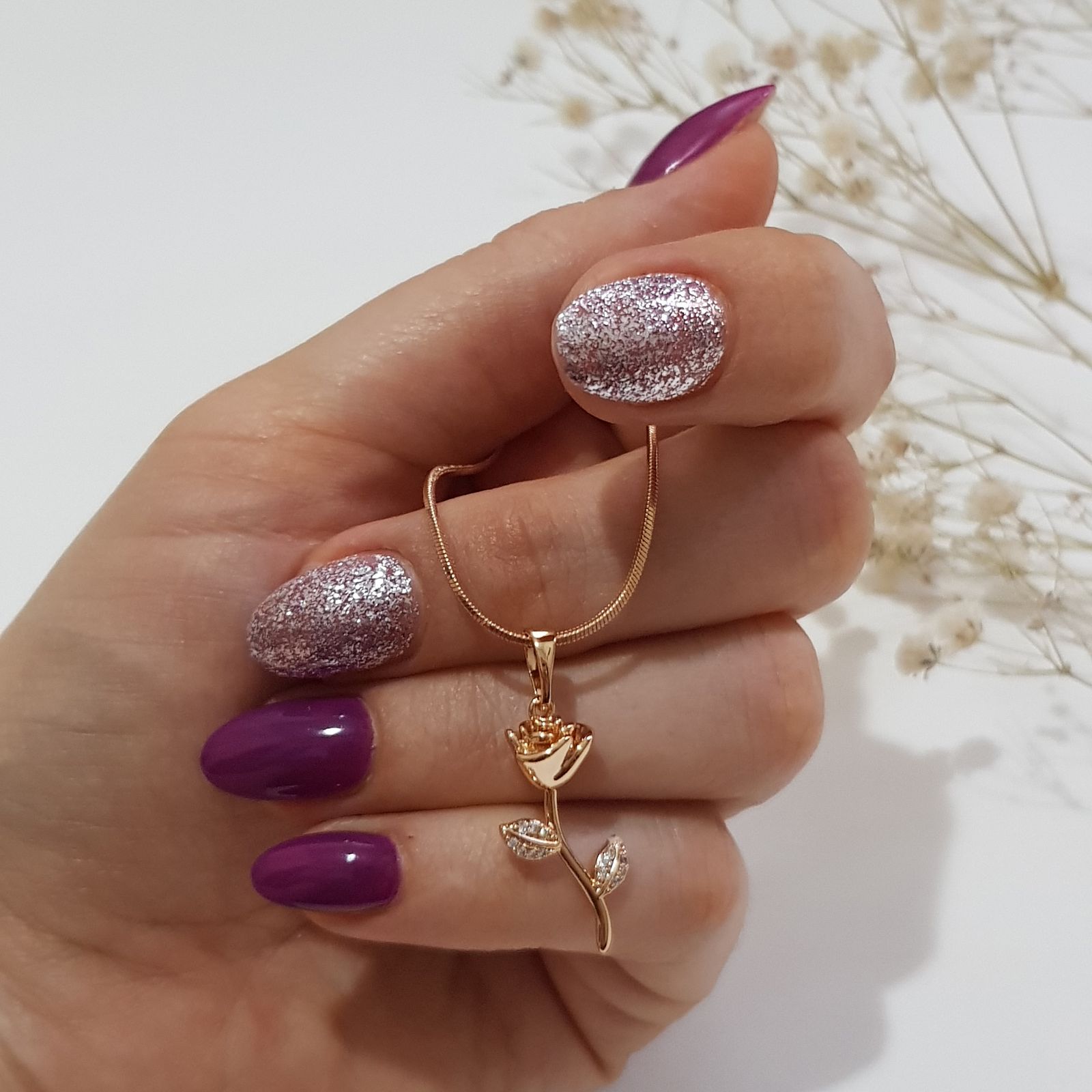 گردنبند زنانه ژوپینگ مدل گل رز نگینی کد 3467 -  - 3