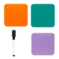 تخته وایت برد ملان مدل پلکسی مگنتی یخچالی سایز 8.6x8.6  سانتی متر به همراه ماژیک مجموعه 4 عددی