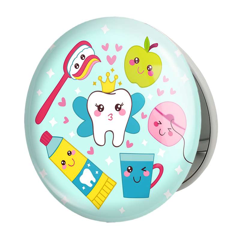 آینه جیبی خندالو طرح دندان و دندانپزشکی کودکانه مدل تاشو کد 27748
