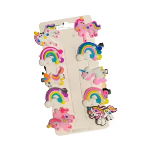گیره مو دخترانه مدل یونیکورن رنگین کمانی مجموعه 10 عددی