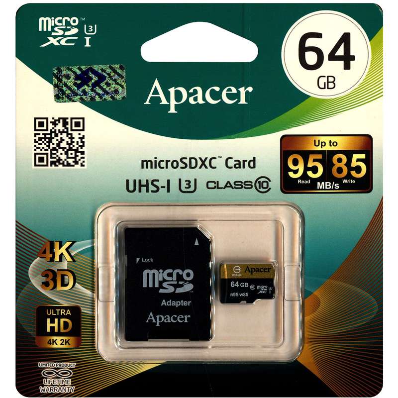 کارت حافظه microSDXC اپیسر کلاس 10 استاندارد UHS-I U3 سرعت 95MBps همراه با آداپتور SD ظرفیت 64 گیگابایت کارت حافظه microSDXC اپیسر کلاس 10 استاندارد UHS-I U3 سرعت 95MBps همراه با آداپتور SD ظرفیت 64 گیگابایت
