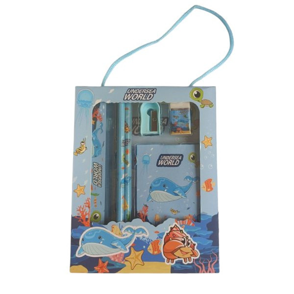 بسته لوازم تحریر طرح دنیای زیر دریا مجموعه پنج عددی