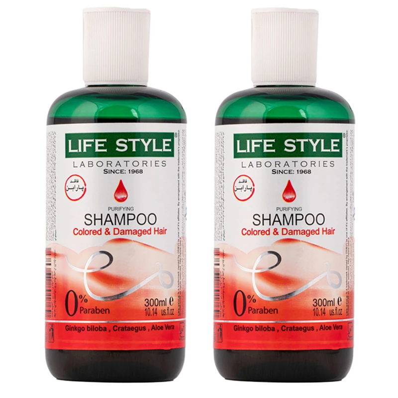 شامپو مو لایف استایل مدل عصاره گیاه جینکو مناسب برای موهای رنگ شده و آسیب دیده حجم 300 میلی لیتر مجموعه 2 عددی
