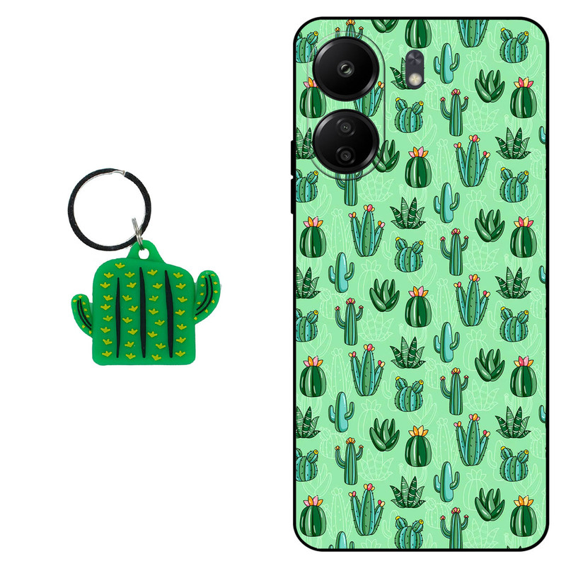 کاور مگافون طرح کاکتوس مدل 1643 مناسب برای گوشی موبایل شیائومی Redmi 13C به همراه جاسوئیچی 