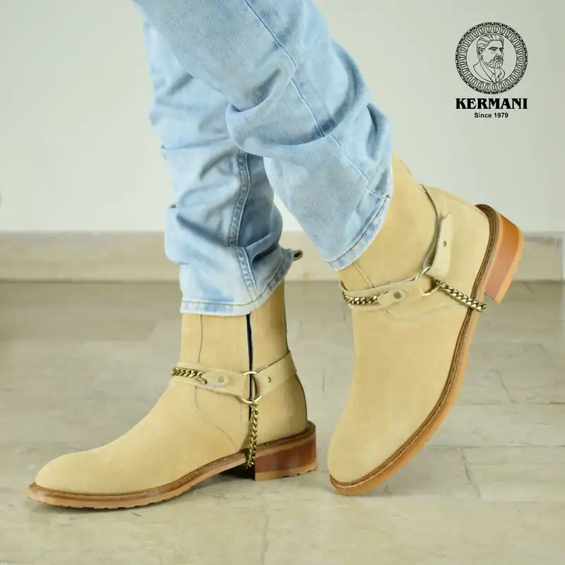 نیم بوت مردانه کرمانی مدل جیر دستدوز طبیعی کد 653 رنگ کرم
