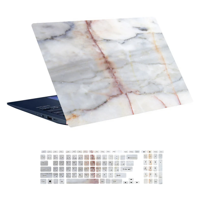 استیکر لپ تاپ توییجین و موییجین طرح Marble کد 50 مناسب برای لپ تاپ 15.6 اینچ به همراه برچسب حروف فارسی کیبورد 