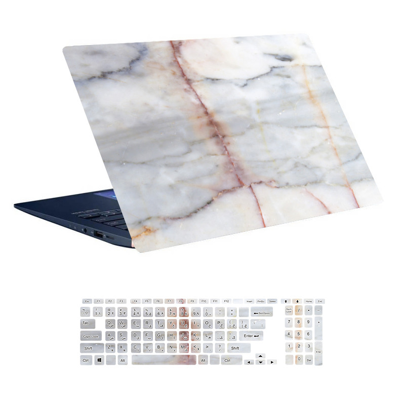 استیکر لپ تاپ توییجین و موییجین طرح Marble کد 50 مناسب برای لپ تاپ 15.6 اینچ به همراه برچسب حروف فارسی کیبورد
