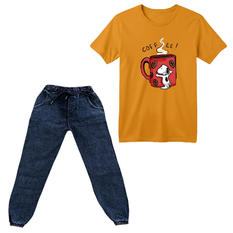 ست تی‌شرت آستین کوتاه و شلوار پسرانه مدل اسنوپی و قهوه 