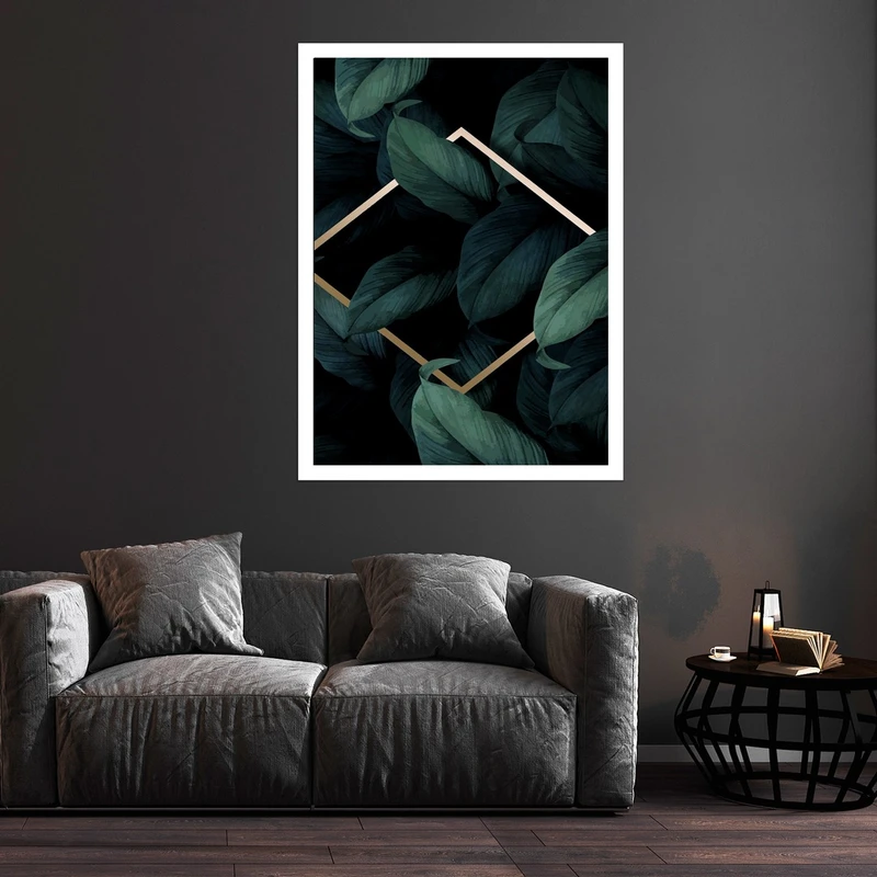 تابلو بکلیت طرح مدرن برگ سبز مدل قاب شاسی W-S10184