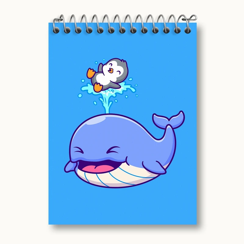 دفتر یادداشت 50 برگ خندالو مدل حیوانات بامزه نهنگ و پنگوئن کد 25424