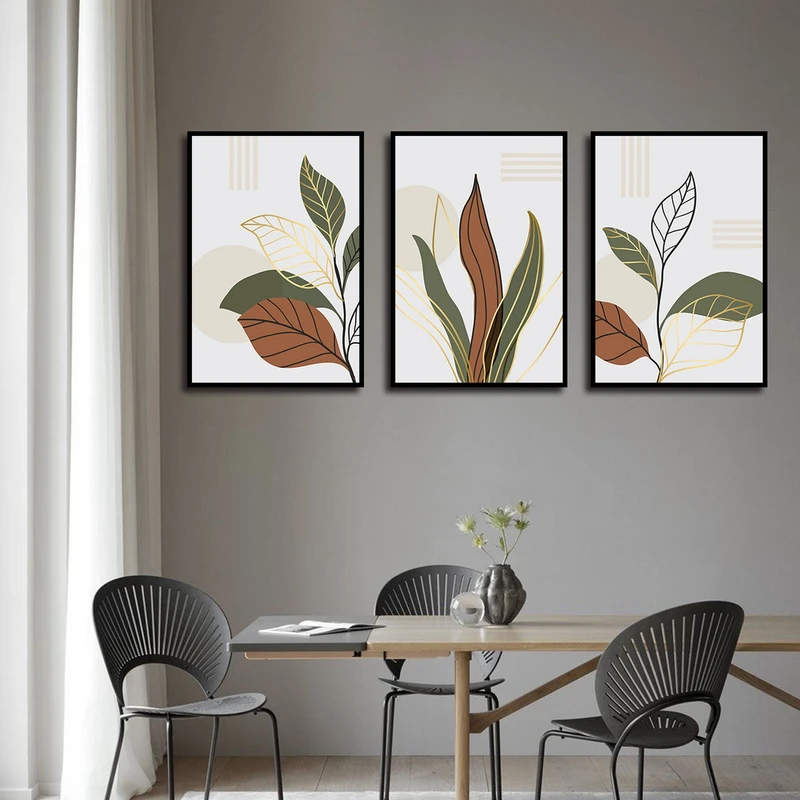 تابلو بکلیت طرح نقاشی برگ مدل شاین اکلیلی B-3168 مجموعه 3 عددی