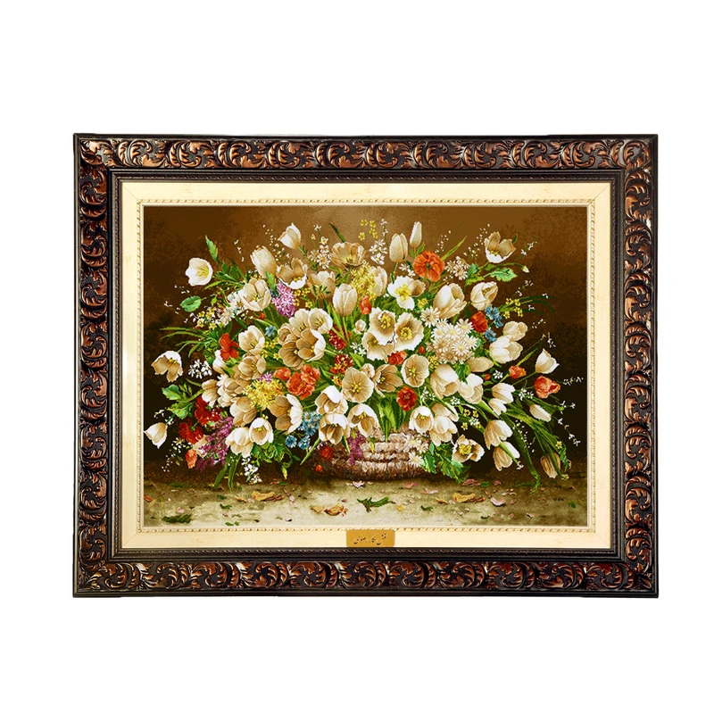 تابلو فرش ماشینی نقش نگار رضوی طرح گل کد 2303D