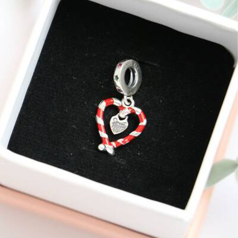 آویز گردنبند نقره زنانه پاندورا مدل عصای آبنباتی کریسمس