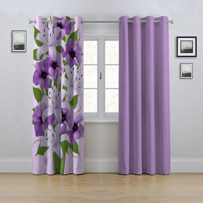 پرده مدل پانچی طرح گل سایز 280x145 سانتی متر