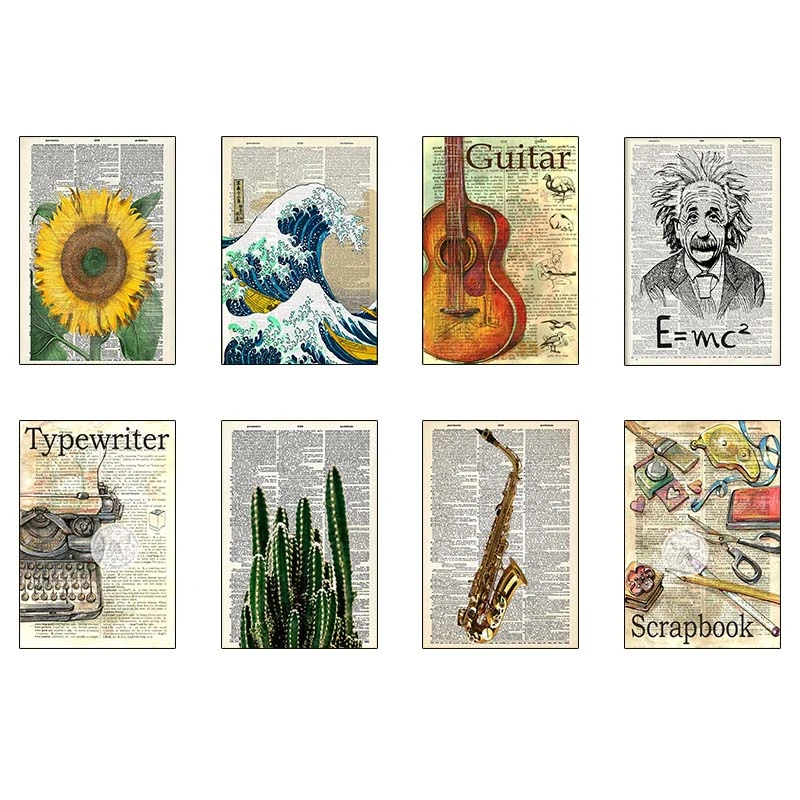 پوستر کارنيکا طرح روزنامه وینتج Vintage Newspaper کد 96084 مجموعه 8 عددی