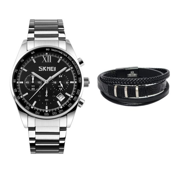 ساعت مچی عقربه‌ای مردانه کوارتز اسکمی مدل 9096BK به همراه دستبند