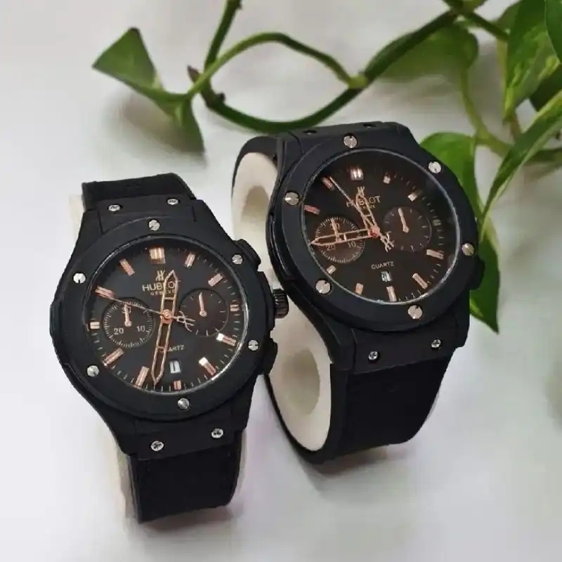 ست ساعت مچی عقربه ای زنانه و مردانه  مدل تک موتور rz_blk