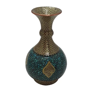 گلدان خاتم کاری مدل فیروزه کوبی طرح شعله خاتم کد 028