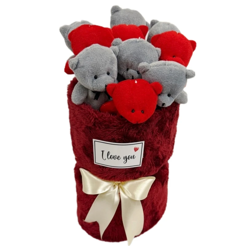 ست هدیه عروسک مدل بوکت دسته گل عروسکی کد 06 ارتفاع 35 سانتی‌متر