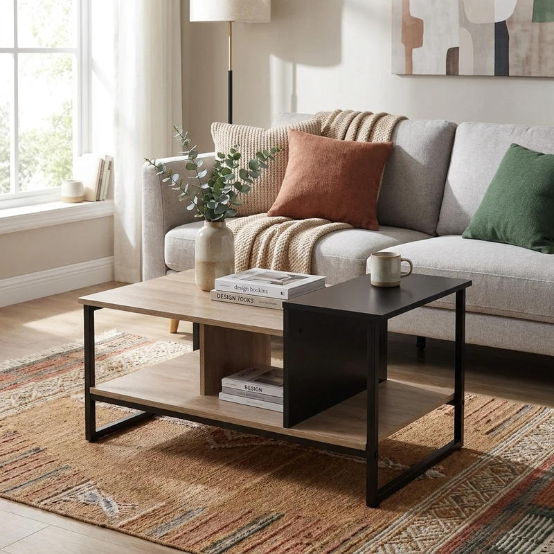 میز جلومبلی مستطیل با پایه فلز و صفحه MDF هیراد مدل J1-MDF