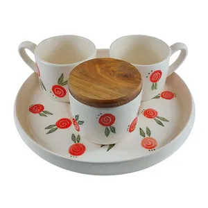 سرویس چای خوری سرامیکی 5 پارچه مدل یلدا طرح گلدار کد SM.04