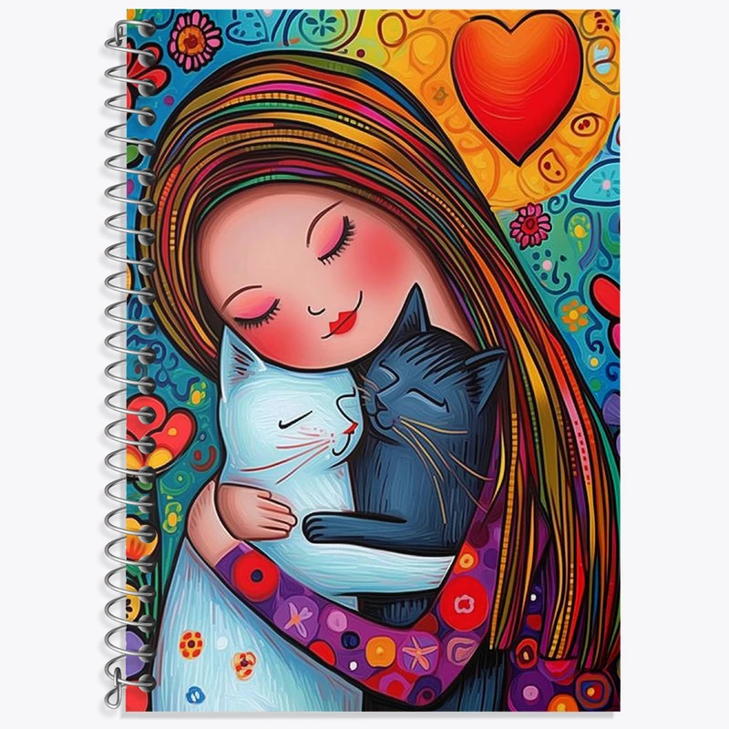 دفتر زبان 50 برگ خندالو مدل سه خط طرح دختر و گربه کد N1915