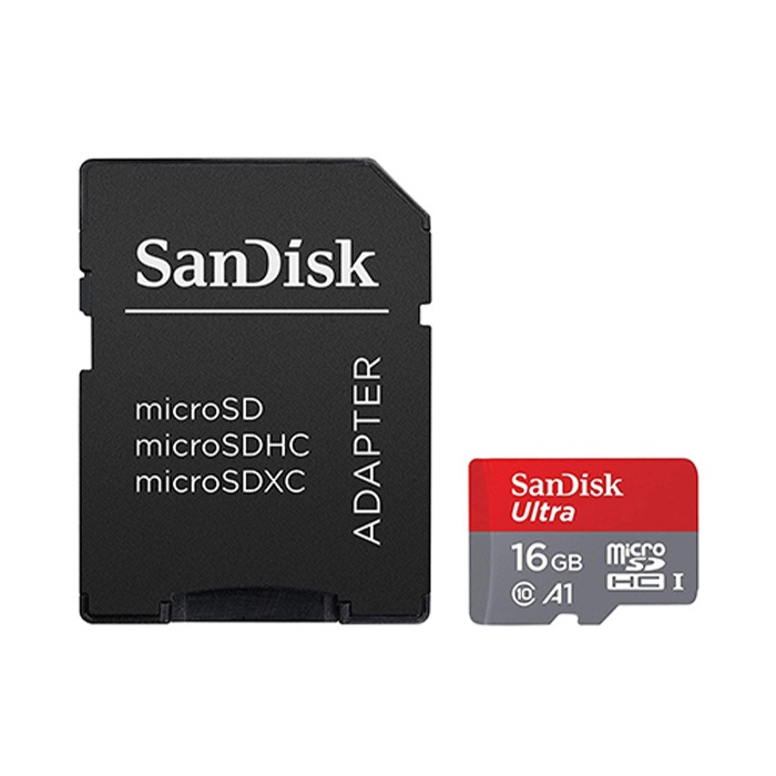 کارت حافظه‌ microSDHC سن دیسک مدل Ultra A1 کلاس 10 استاندارد HC-I A1 سرعت 80 MBps ظرفیت 16 گیگابایت به همراه آداپتور SD