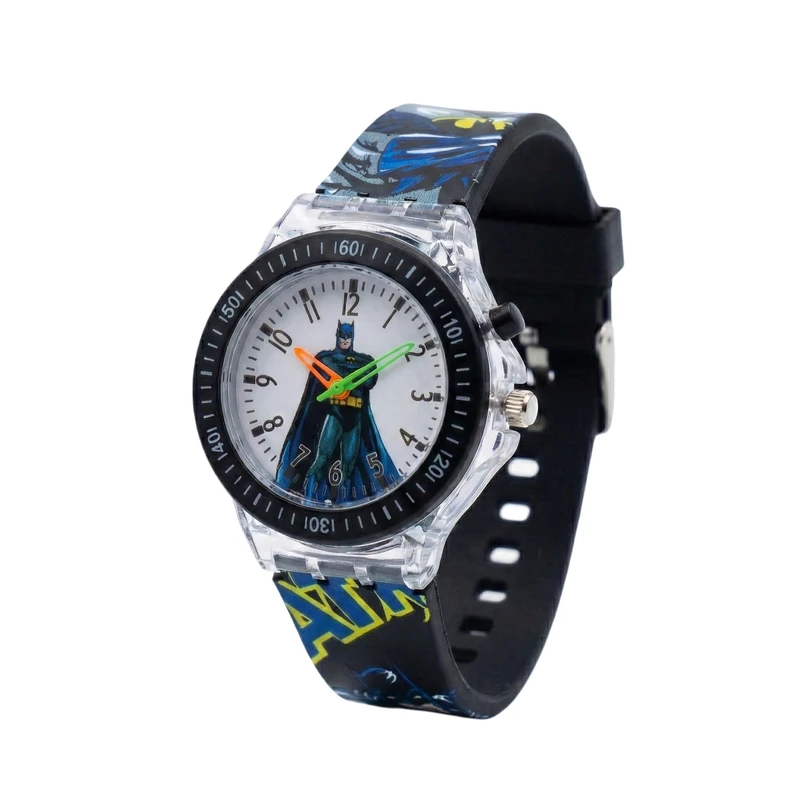 ساعت  مچی عقربه‌ای کوارتز پسرانه مدل بند سیلیکونی چراغدار طرح بتمن کد ۳