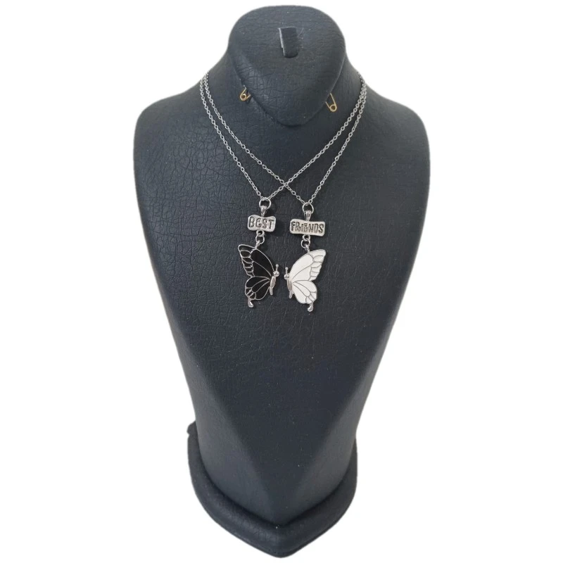 گردنبند دخترانه مدل دوستی پروانه طرح Best friends مجموعه دو عددی