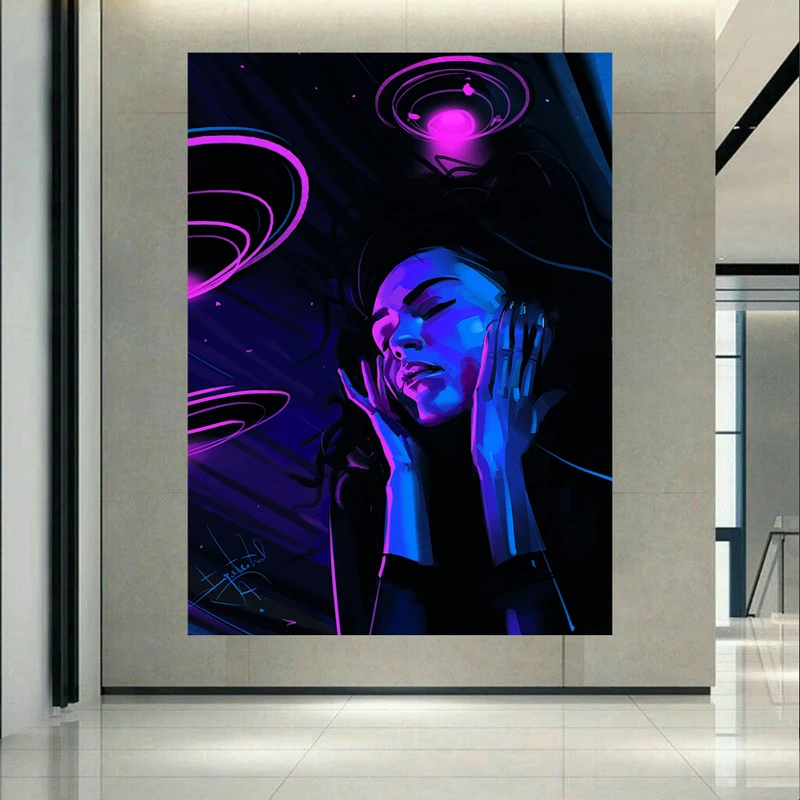 پوستر پارچه ای طرح کهکشان مدل دختر و یوفو کد AR30668